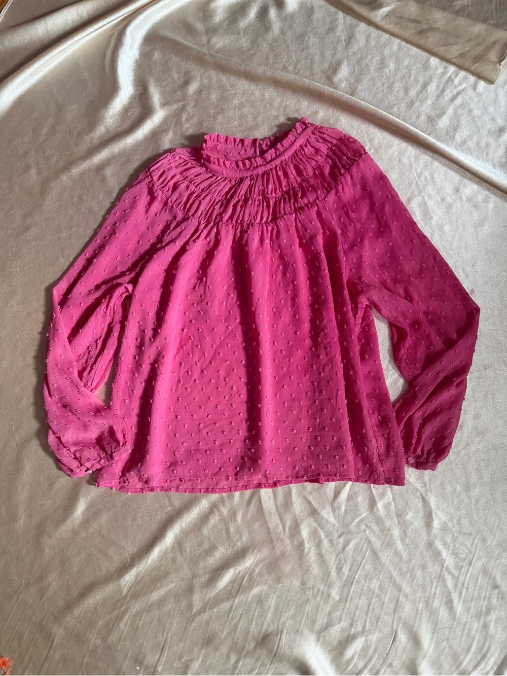 J.Crew Pink Swiss Dot Smocked High Neck Blouse size large